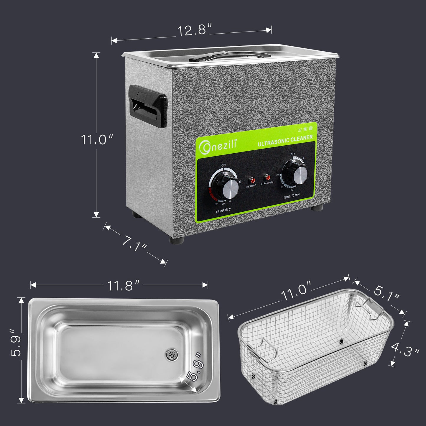 ONEZILI 6L Professional Ultrasonic Cleaner with Heater & Digital Timer for Parts