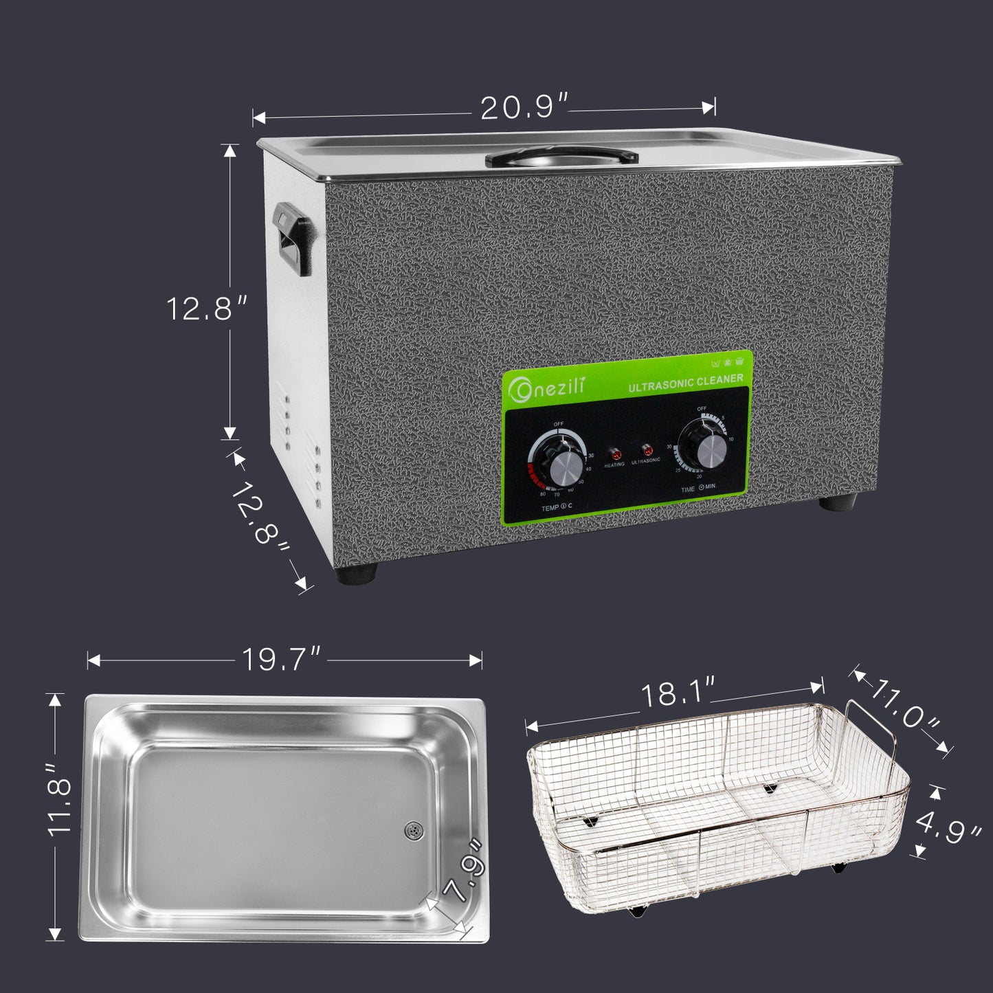 ONEZILI 30L Ultrasonic Cleaner with Digital Timer & Heater, Industrial & Home Use for Parts, Tools, Jewelry, Carburetor Cleaning