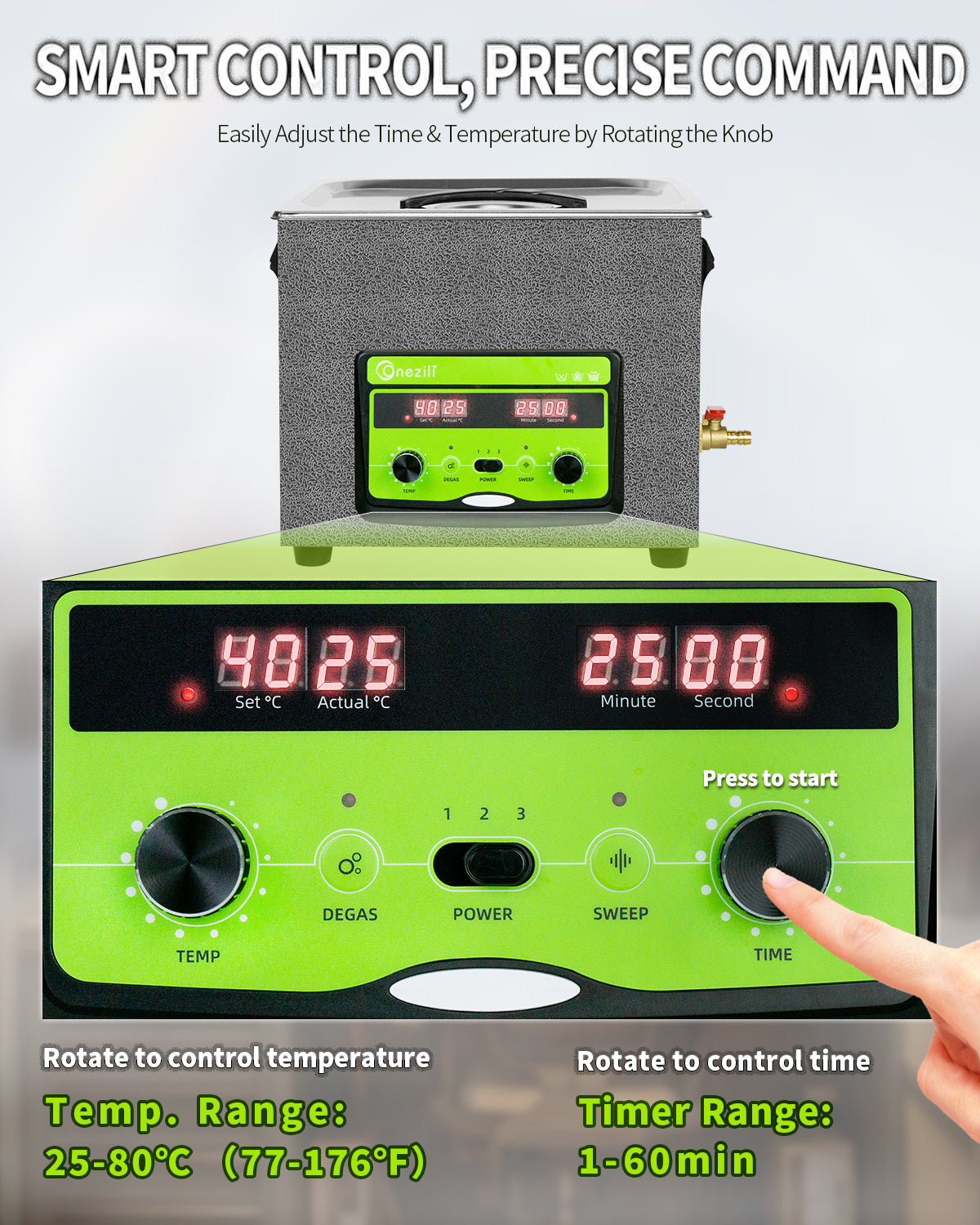 ONEZILI 10L Ultrasonic Cleaner with Digital Timer, Heater & Power Adjustable, 40kHz Industrial & Home Use for Jewelry, Glasses, Tools, Carburetor Cleaning