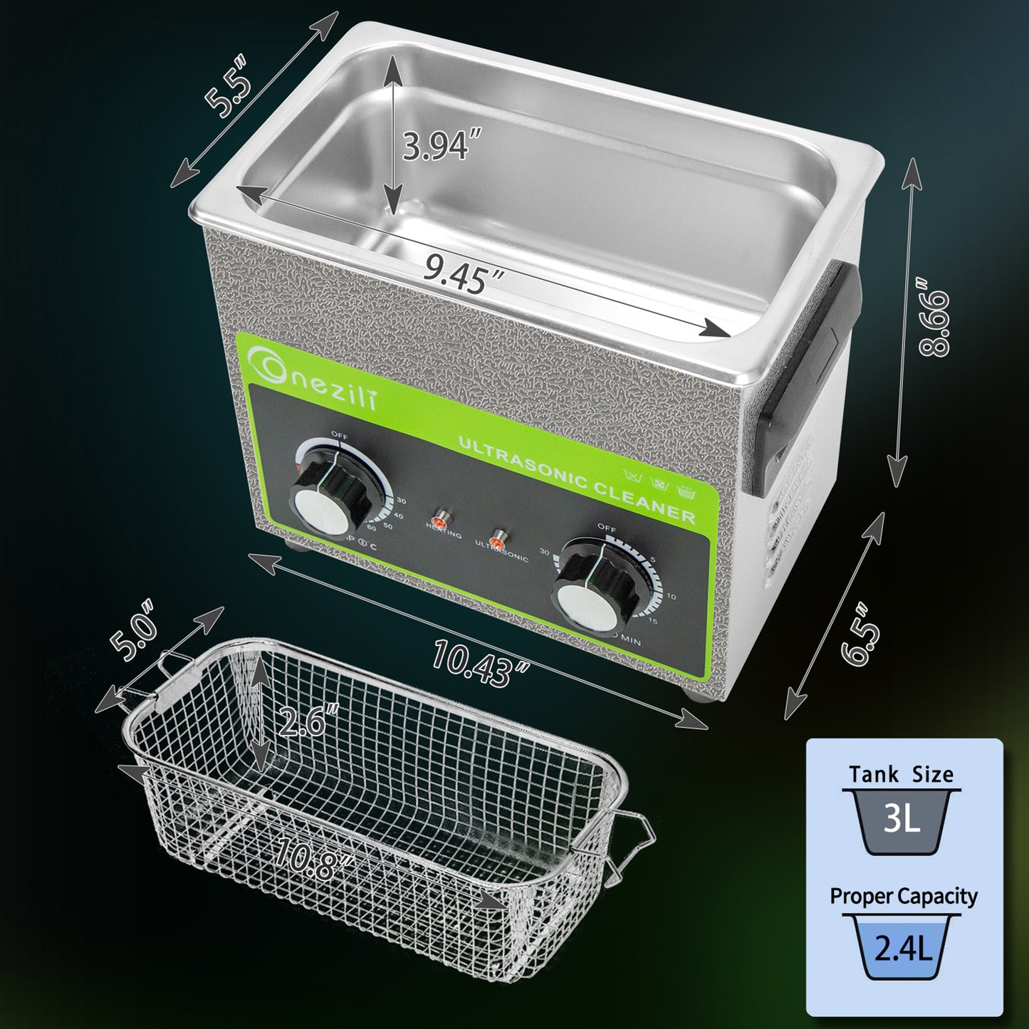 ONEZILI 3L Professional Ultrasonic Cleaner | 120W Heated & Timed Cleaning for Car Parts, Jewelry, Glasses, Tools