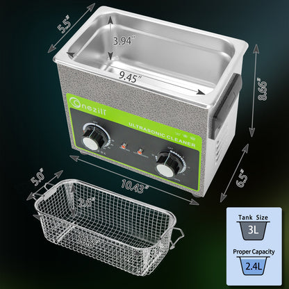 ONEZILI 3L Professional Ultrasonic Cleaner | 120W Heated & Timed Cleaning for Car Parts, Jewelry, Glasses, Tools