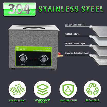 ONEZILI 10L Ultrasonic Cleaner with Heater & Timer, 240W Industrial Grade Stainless Steel Tank