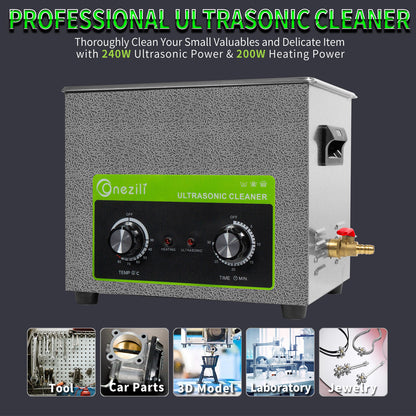 ONEZILI 10L Ultrasonic Cleaner with Heater & Timer, 240W Industrial Grade Stainless Steel Tank