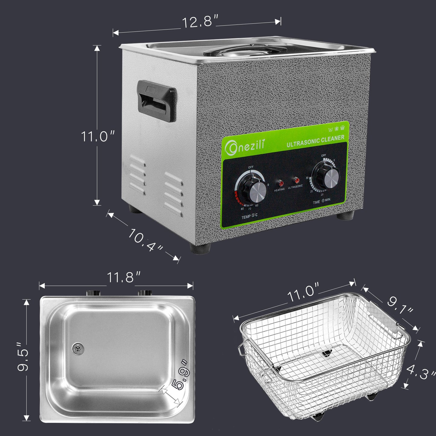 ONEZILI 10L Ultrasonic Cleaner with Heater & Timer, 240W Industrial Grade Stainless Steel Tank