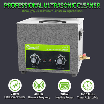 ONEZILI 10L Ultrasonic Cleaner with Heater & Timer, 240W Industrial Grade Stainless Steel Tank