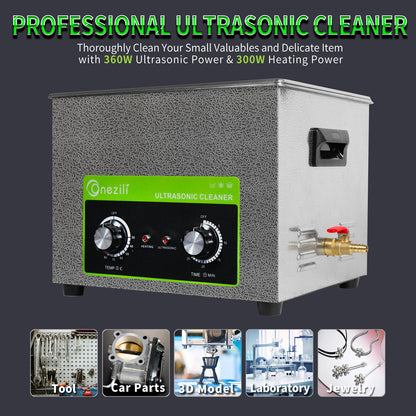 ONEZILI Ultrasonic Cleaner with Digital Timer, 15L Heated Tank for Industrial & Home Use, Jewelry, Glasses, Tools