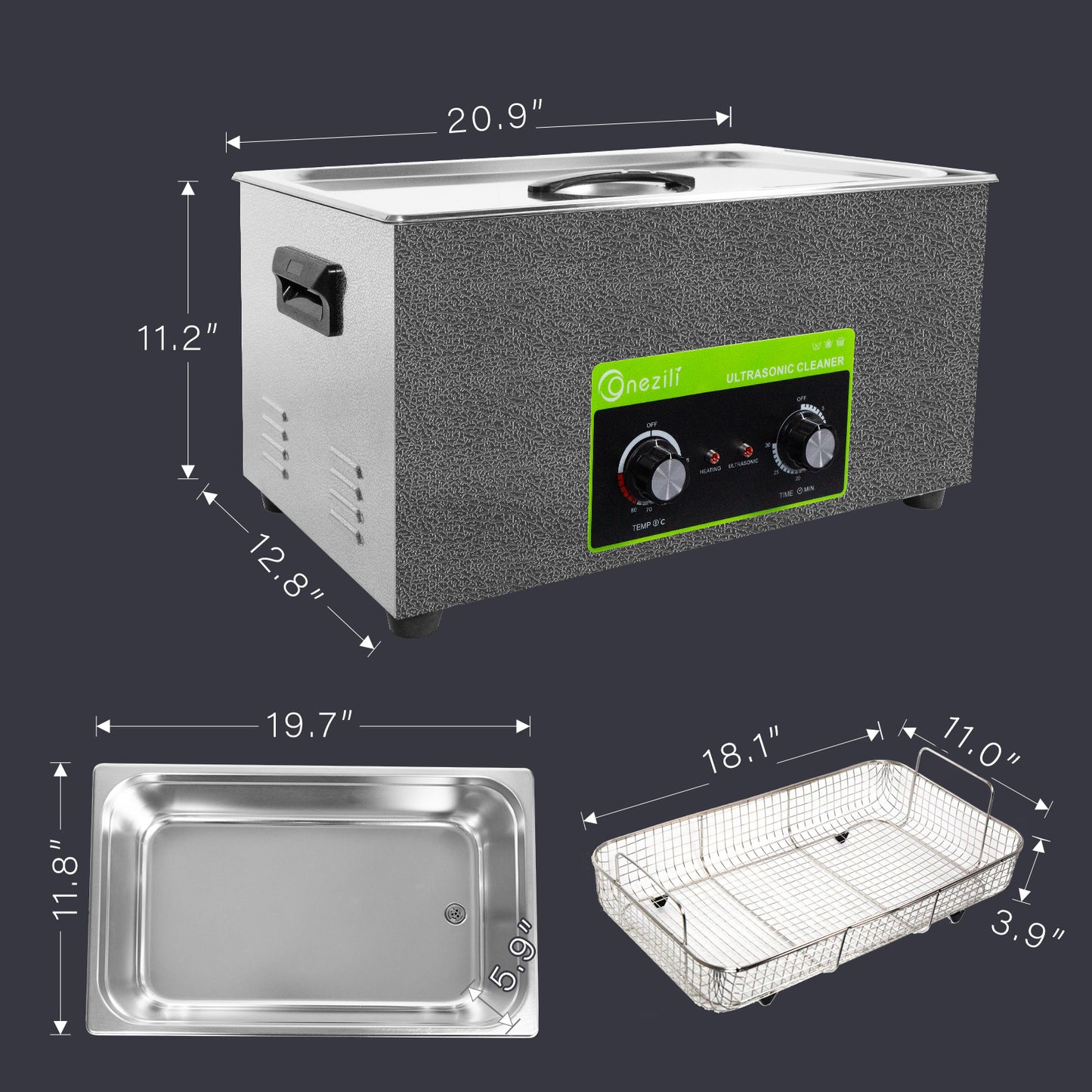 ONEZILI 20L Professional Ultrasonic Cleaner with Digital Timer & Heating, Industrial & Commercial Grade for Parts, Tools, Jewelry