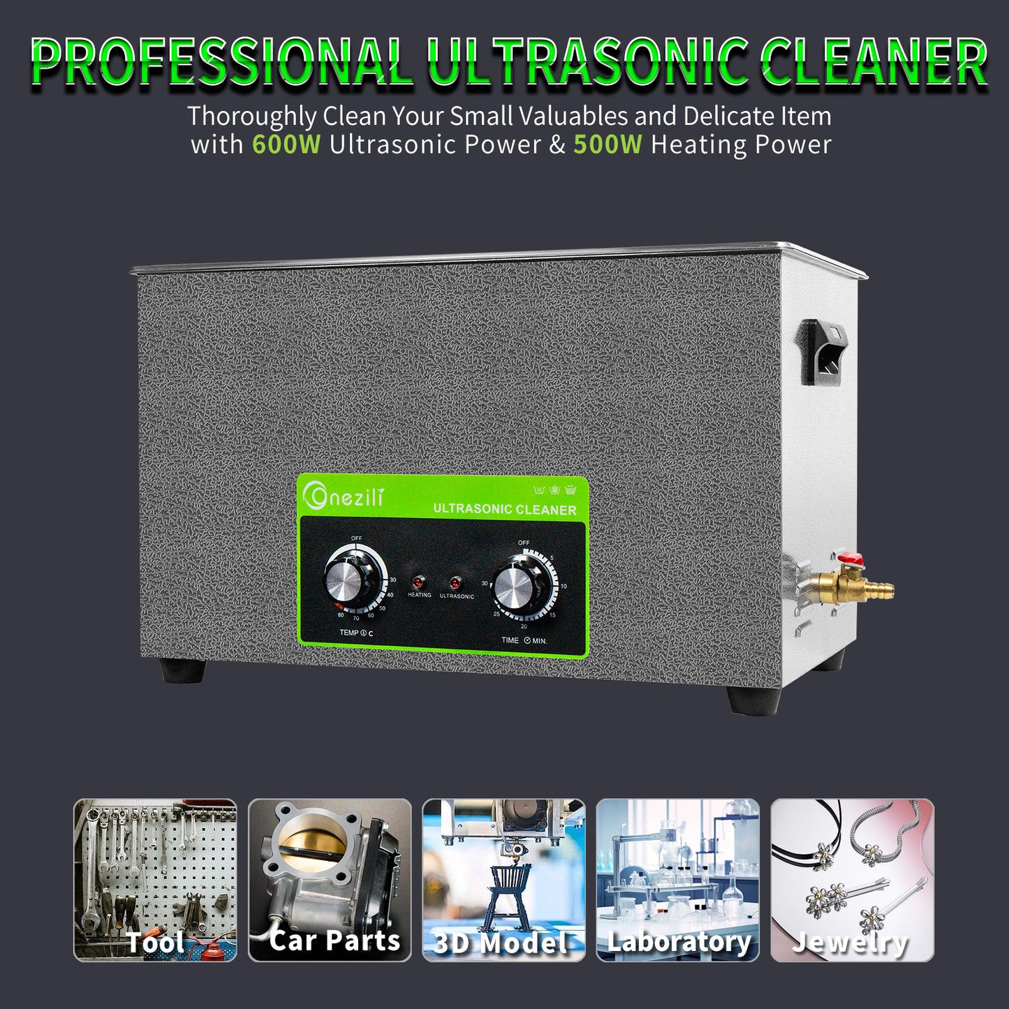 ONEZILI 30L Ultrasonic Cleaner with Digital Timer & Heater, Industrial & Home Use for Parts, Tools, Jewelry, Carburetor Cleaning